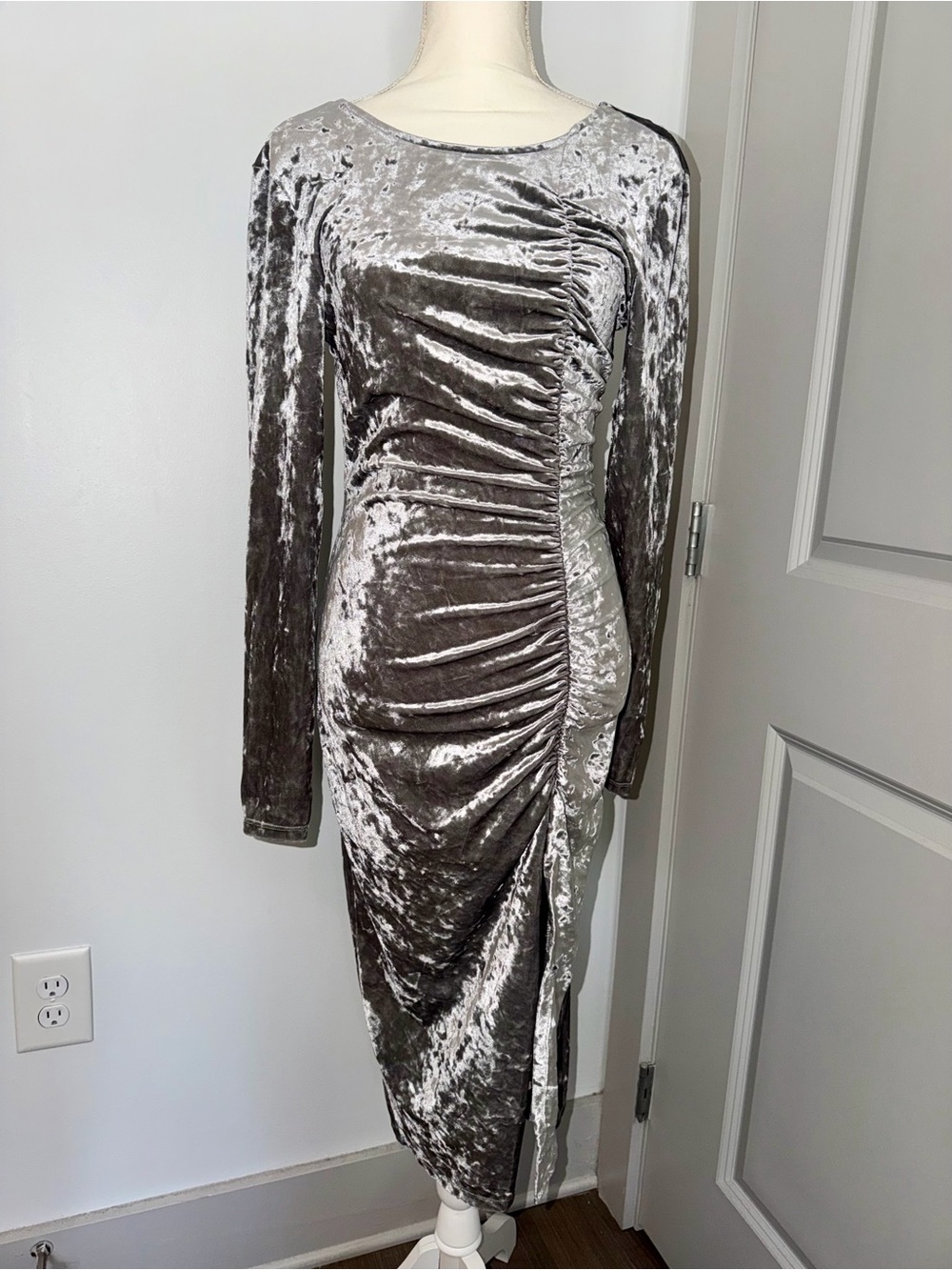 Future Collective Velvet Ruched Open Back Dress